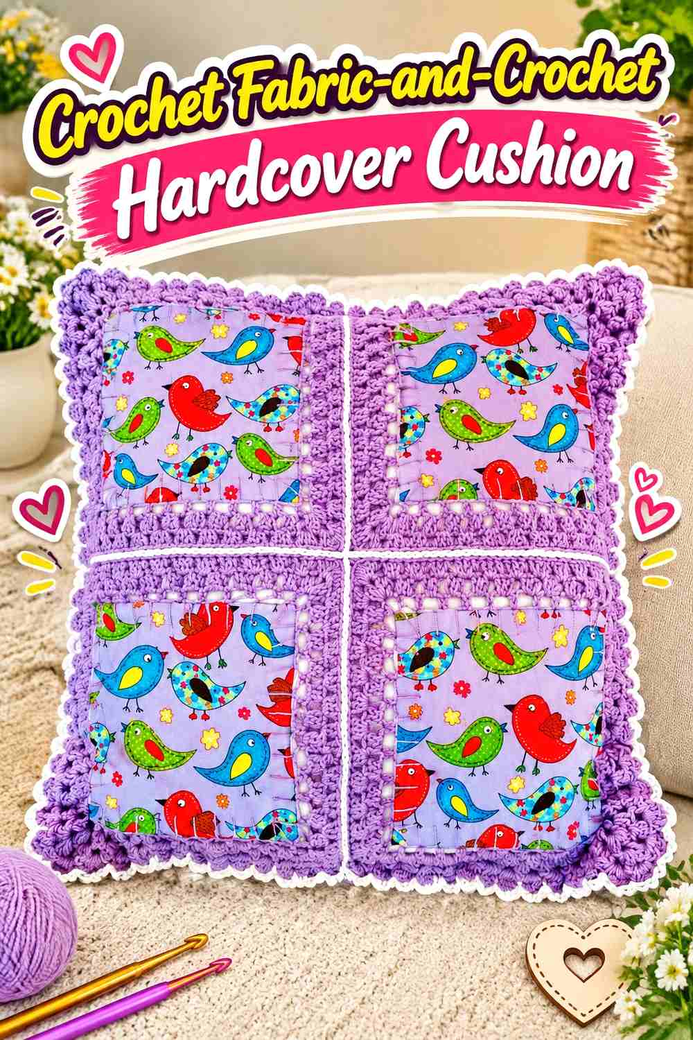 14. Crochet Fabric-and-Crochet Hardcover Cushion