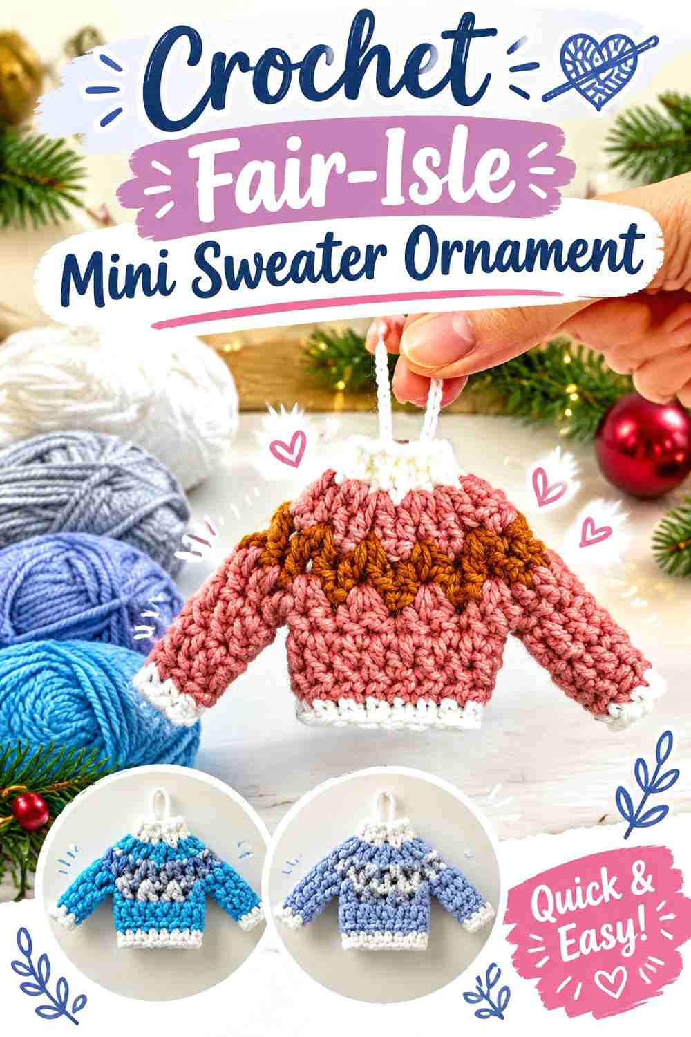 17. Crochet Fair-Isle Mini Sweater Ornament