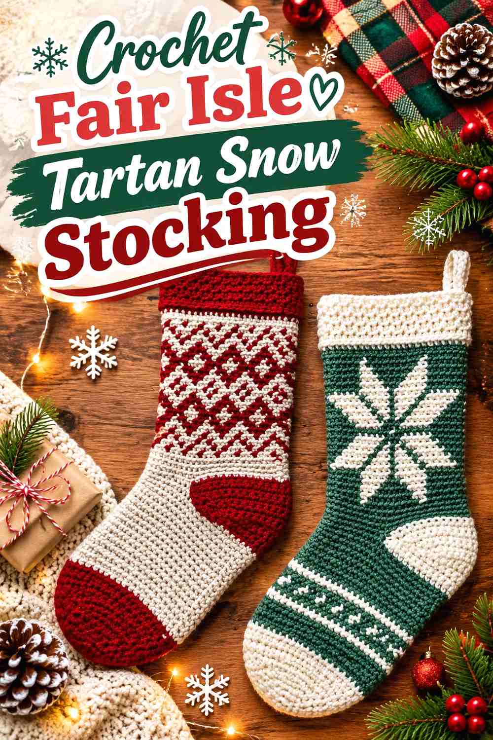 2. Crochet Fair Isle Tartan Snow Stocking