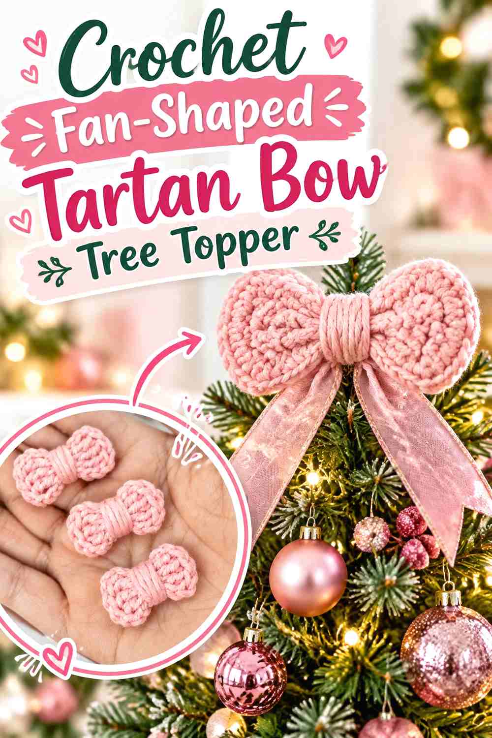 13. Crochet Fan-Shaped Tartan Bow Tree Topper