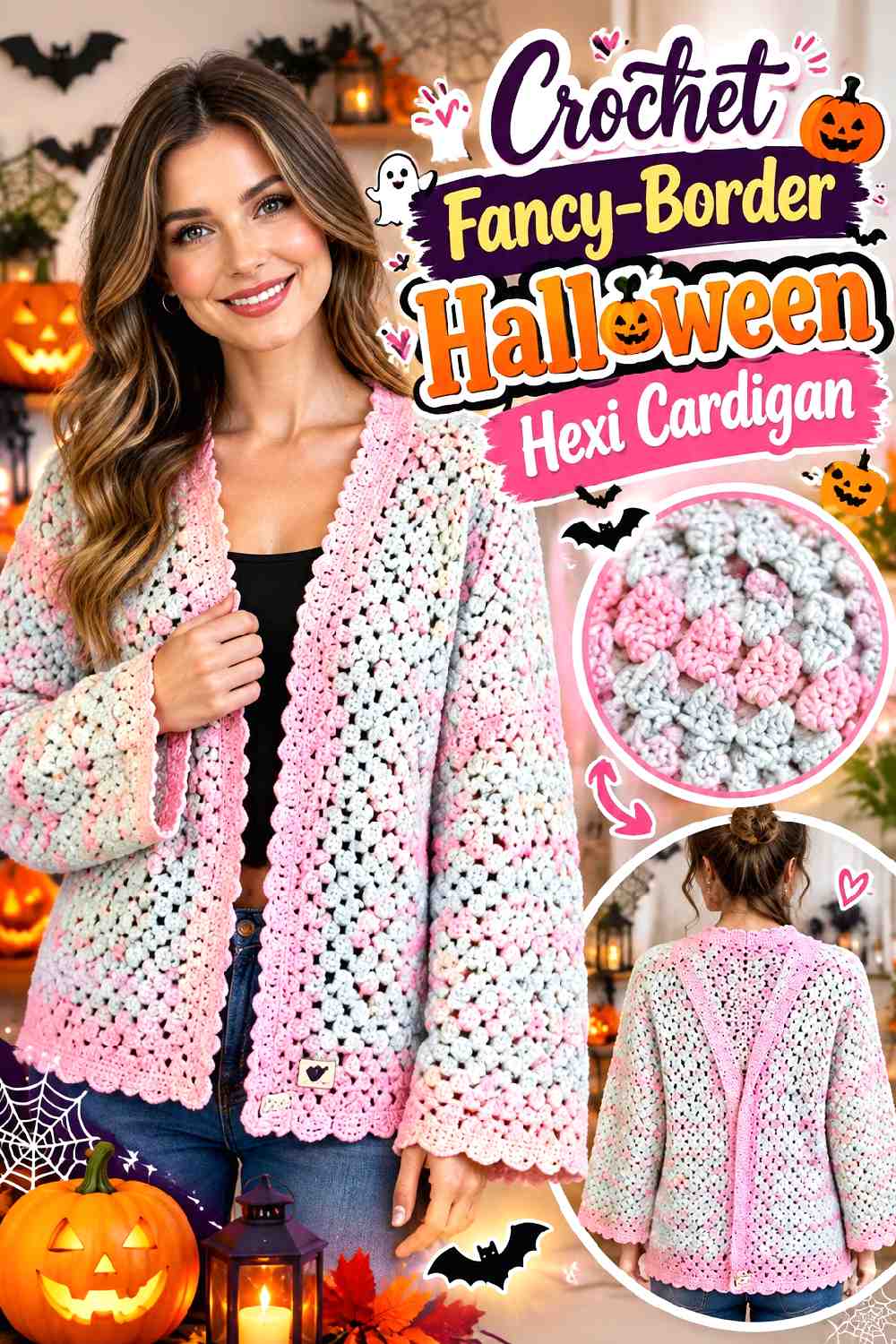 Crochet Fancy Border Halloween Hexi Cardigan