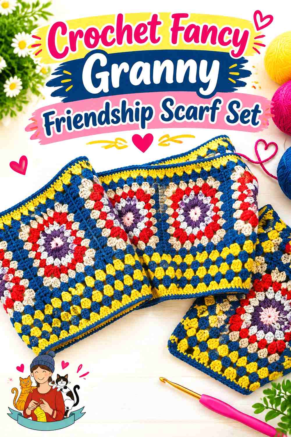 8. Crochet Fancy Granny Friendship Scarf Set