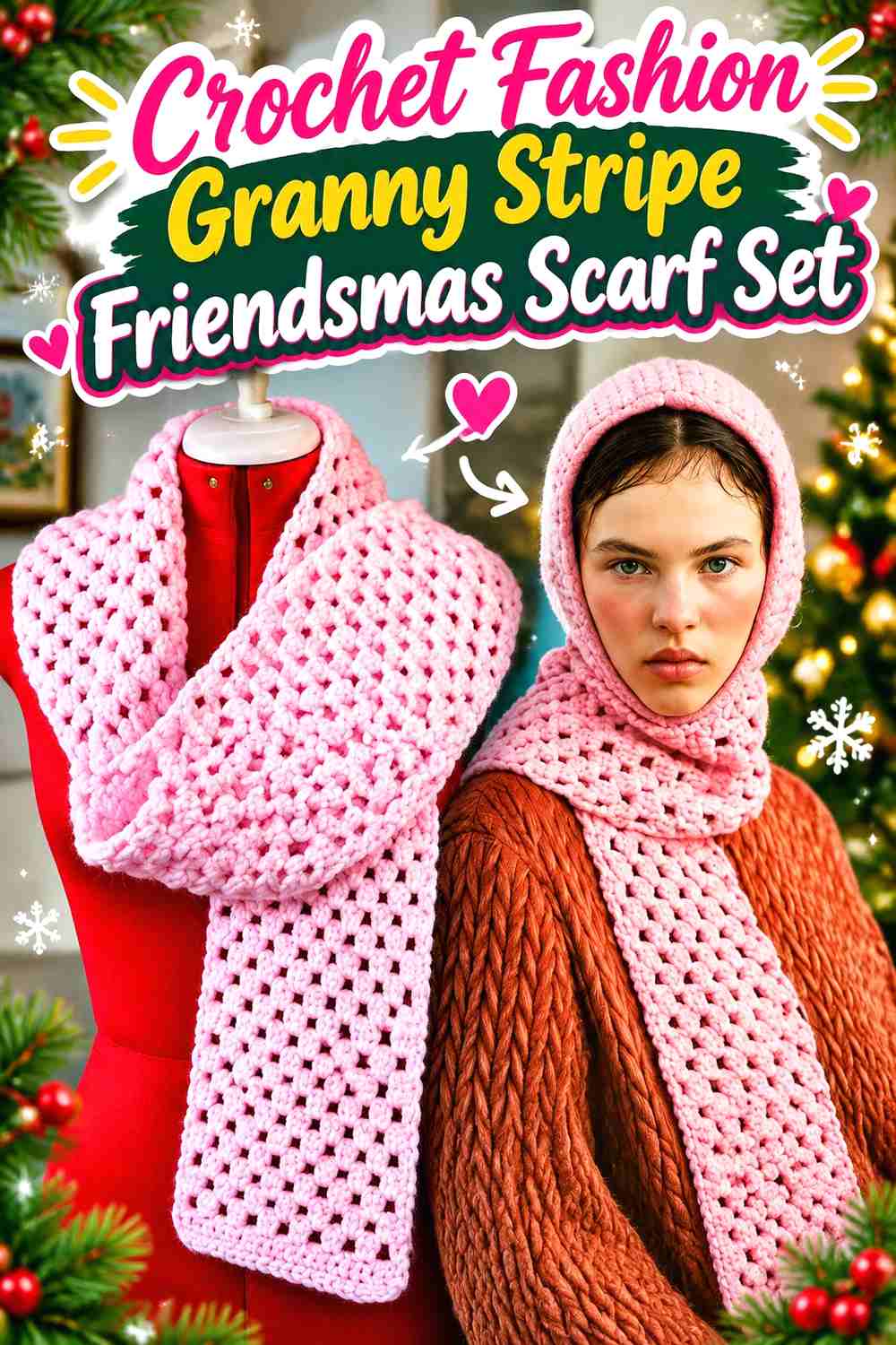 18. Crochet Fashion Granny Stripe Friendsmas Scarf Set