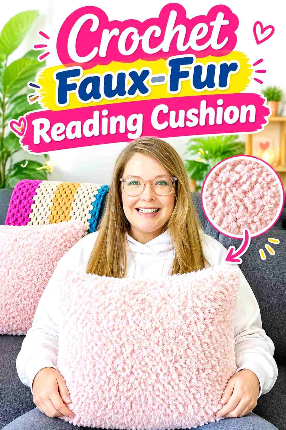 15. Crochet Faux-Fur Reading Cushion