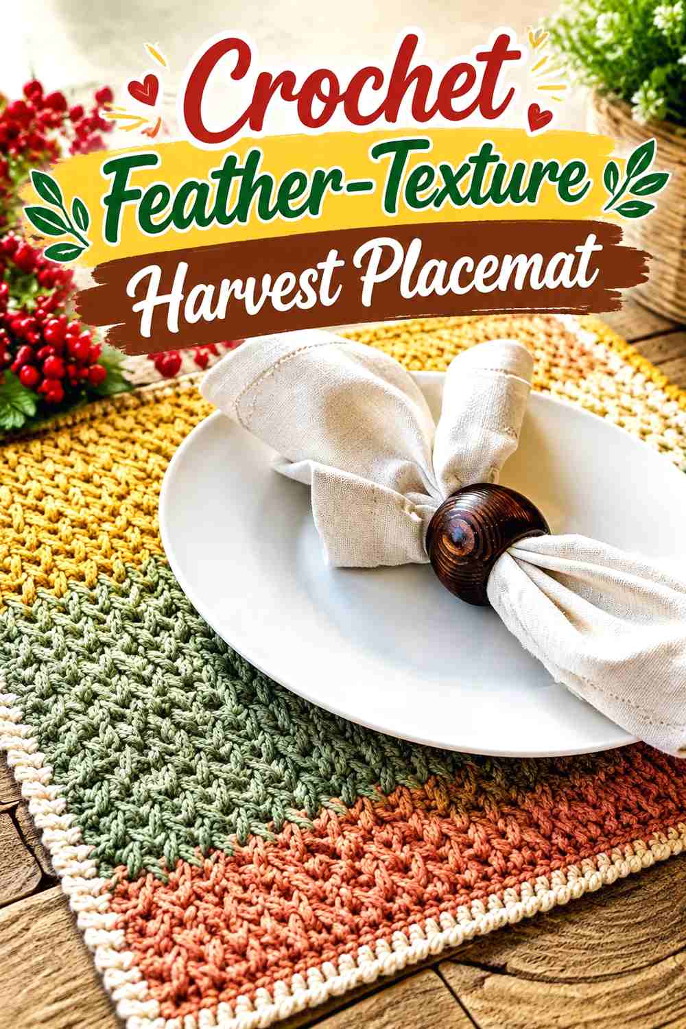 13. Crochet Feather-Texture Harvest Placemat