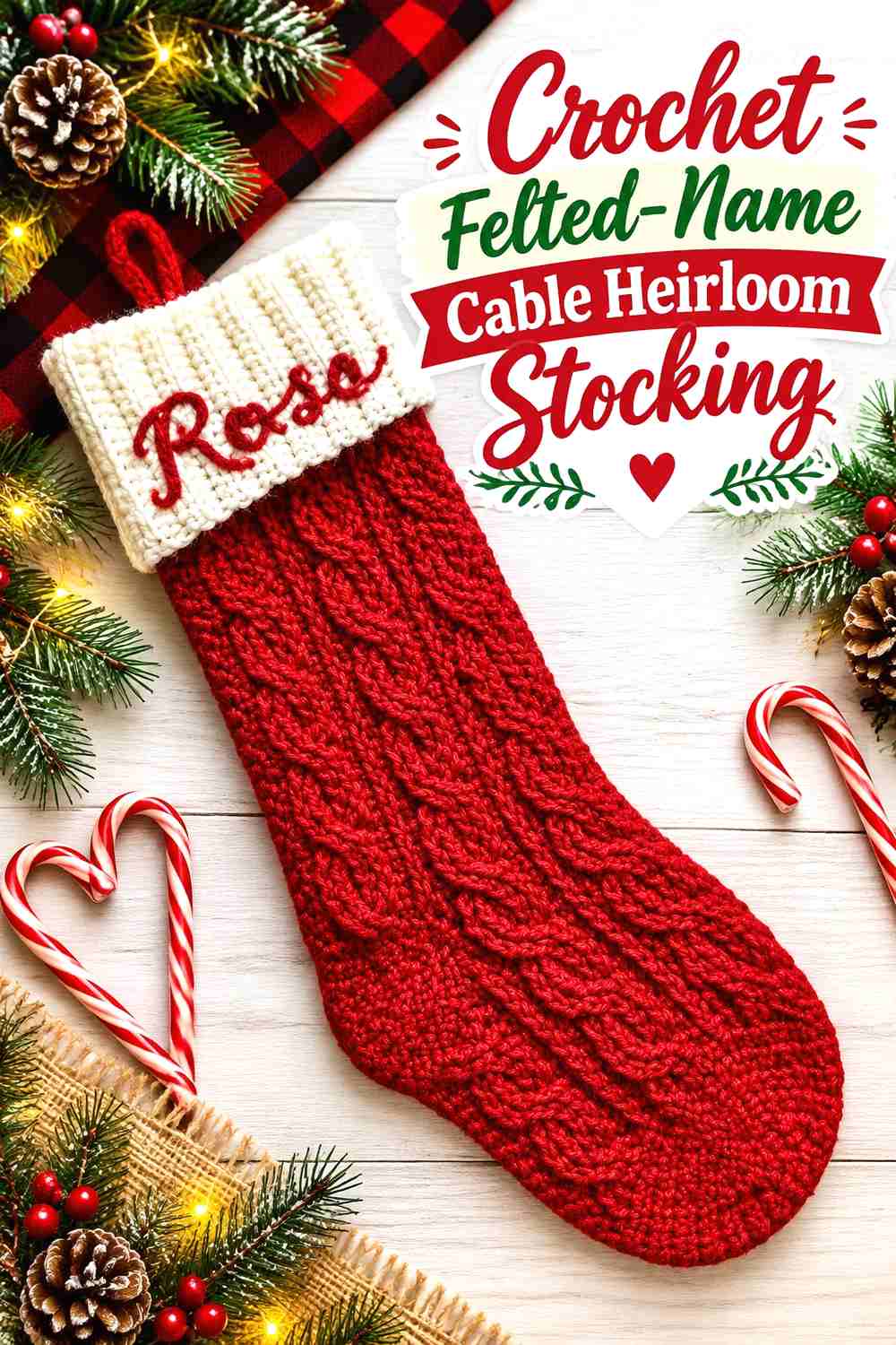 1. Crochet Felted-Name Cable Heirloom Stocking