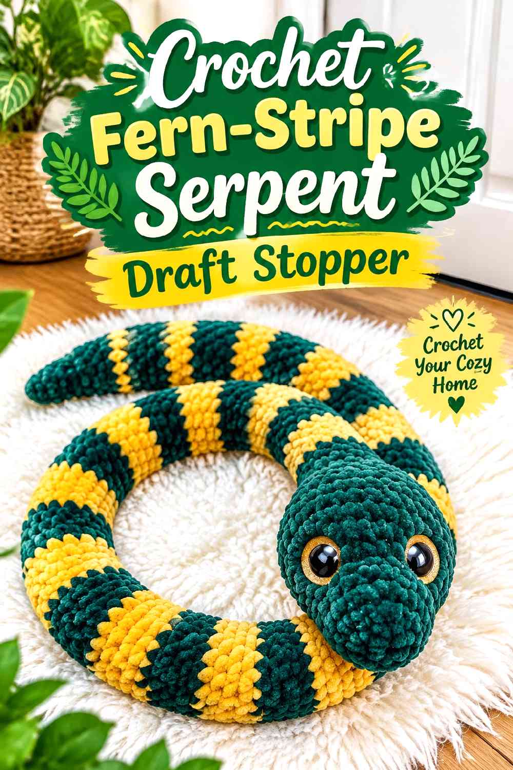 13. Crochet Fern-Stripe Serpent Draft Stopper