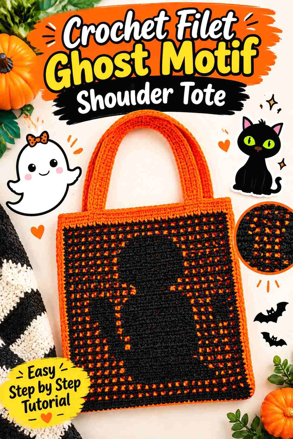 3. Crochet Filet Ghost Motif Shoulder Tote