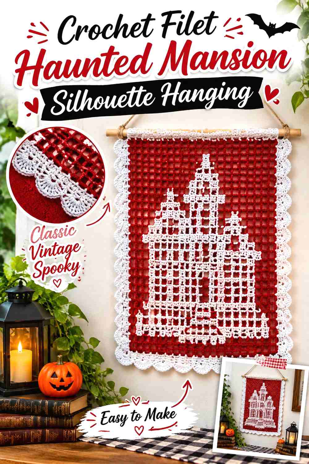6. Crochet Filet Haunted Mansion Silhouette Hanging