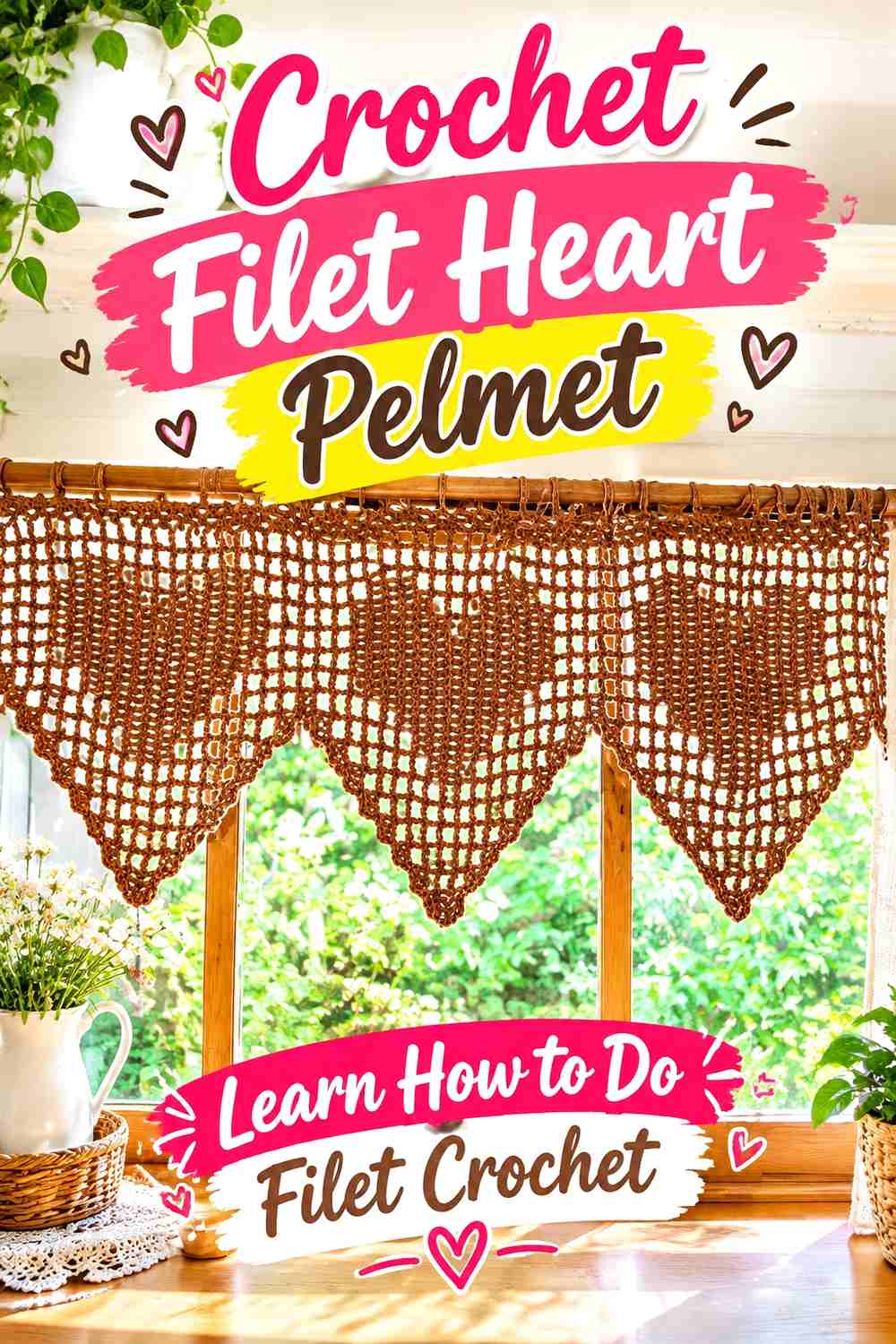 12. Crochet Filet Heart Pelmet