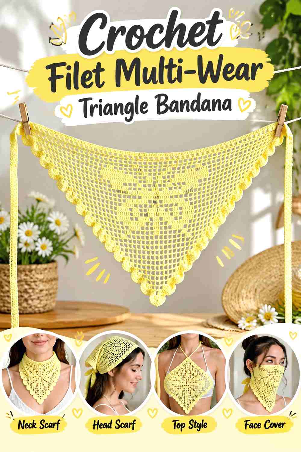 8. Crochet Filet Multi Wear Triangle Bandana