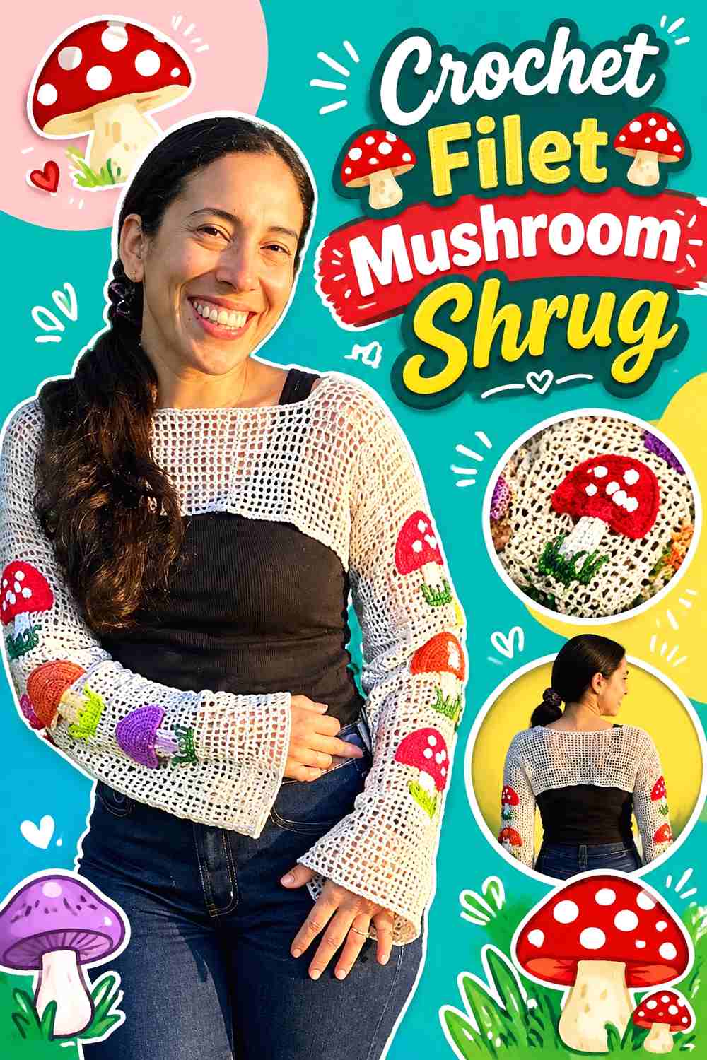 15. Crochet Filet Mushroom Shrug