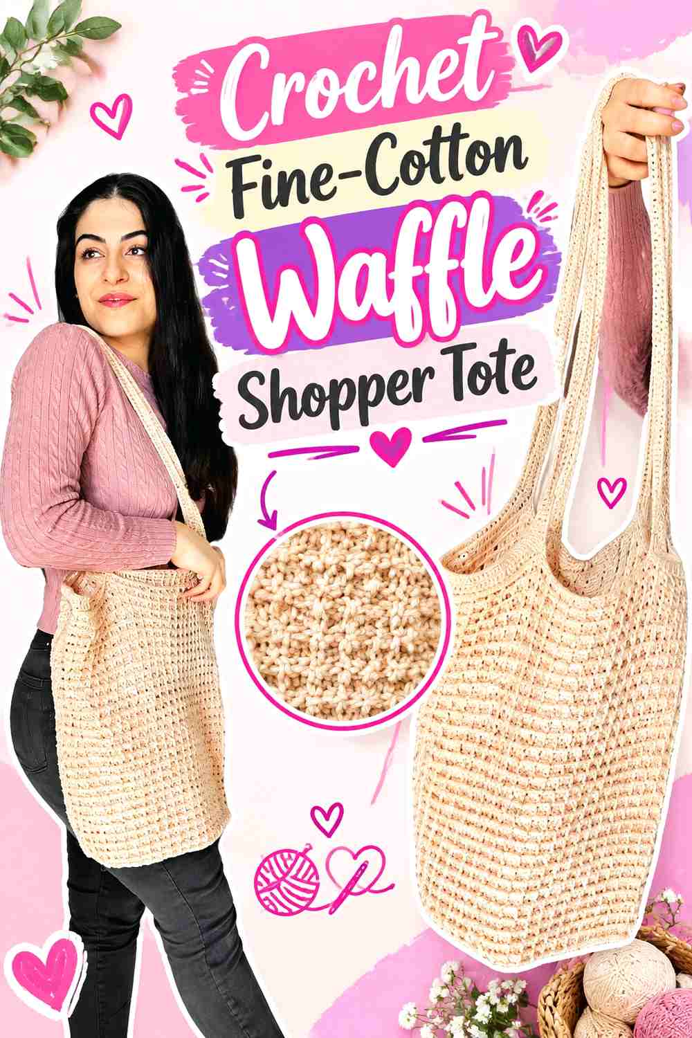 15. Crochet Fine-Cotton Waffle Shopper Tote