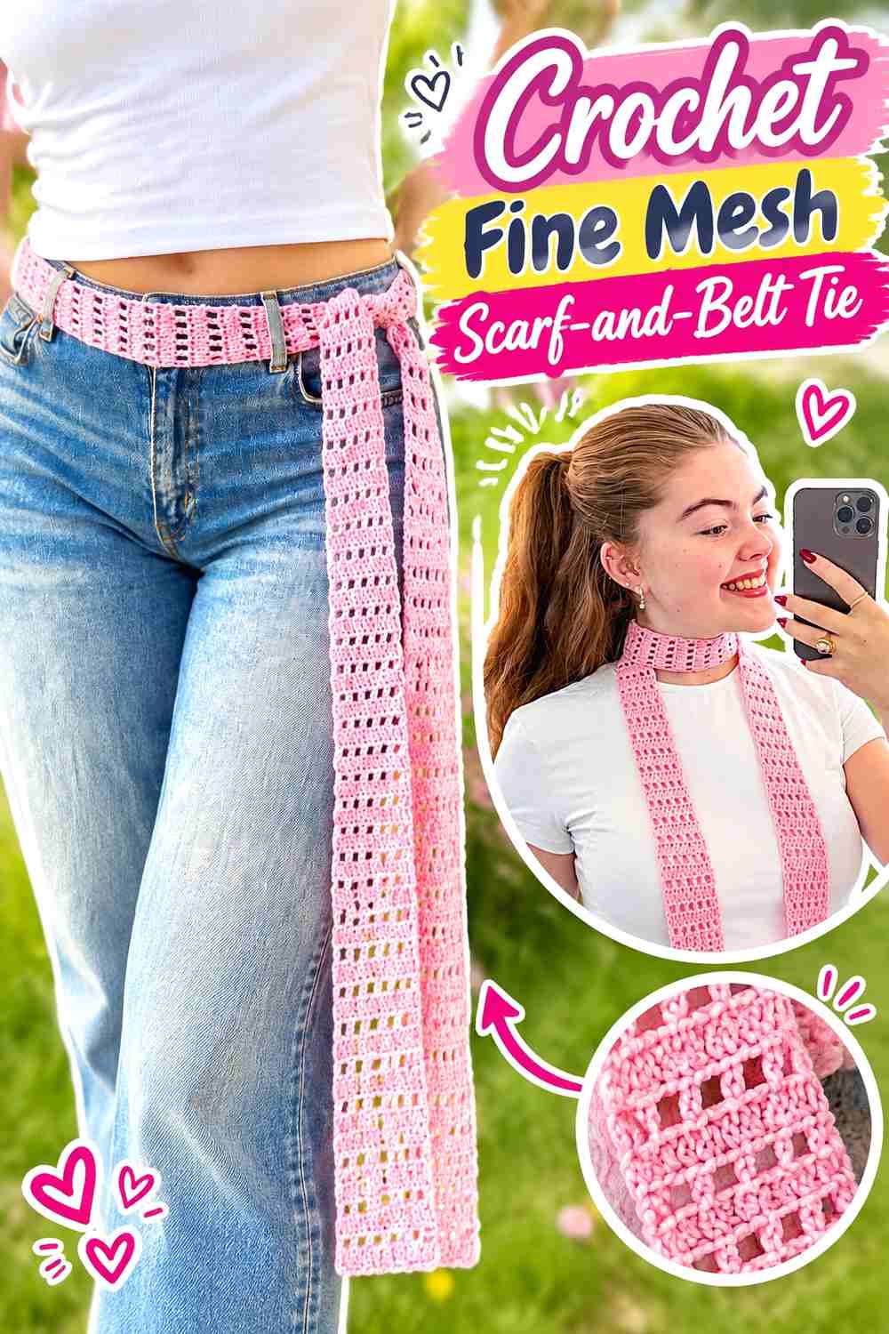 2. Crochet Fine Mesh Scarf And Belt Tie