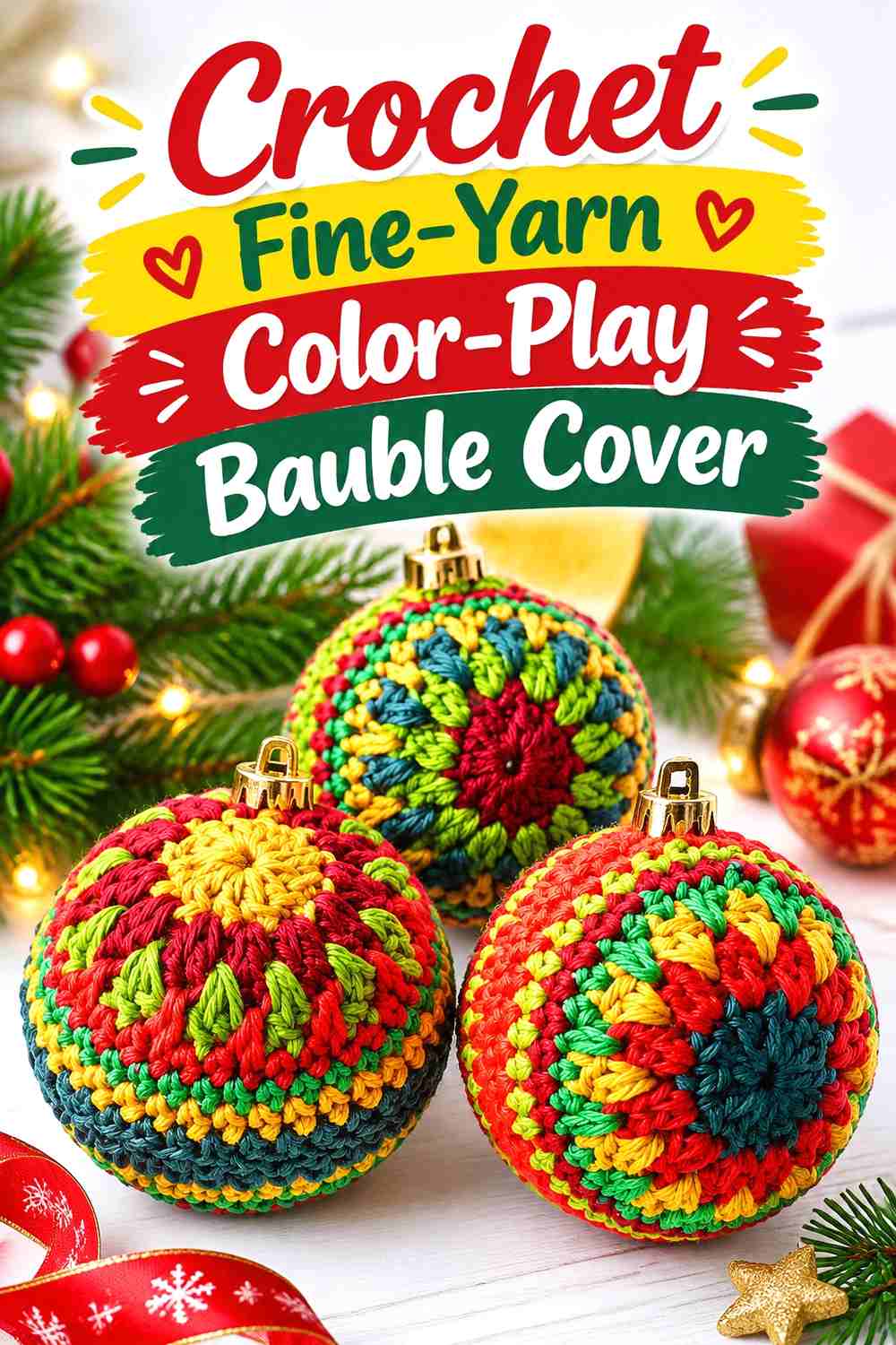 6. Crochet Fine-Yarn Color-Play Bauble Cover