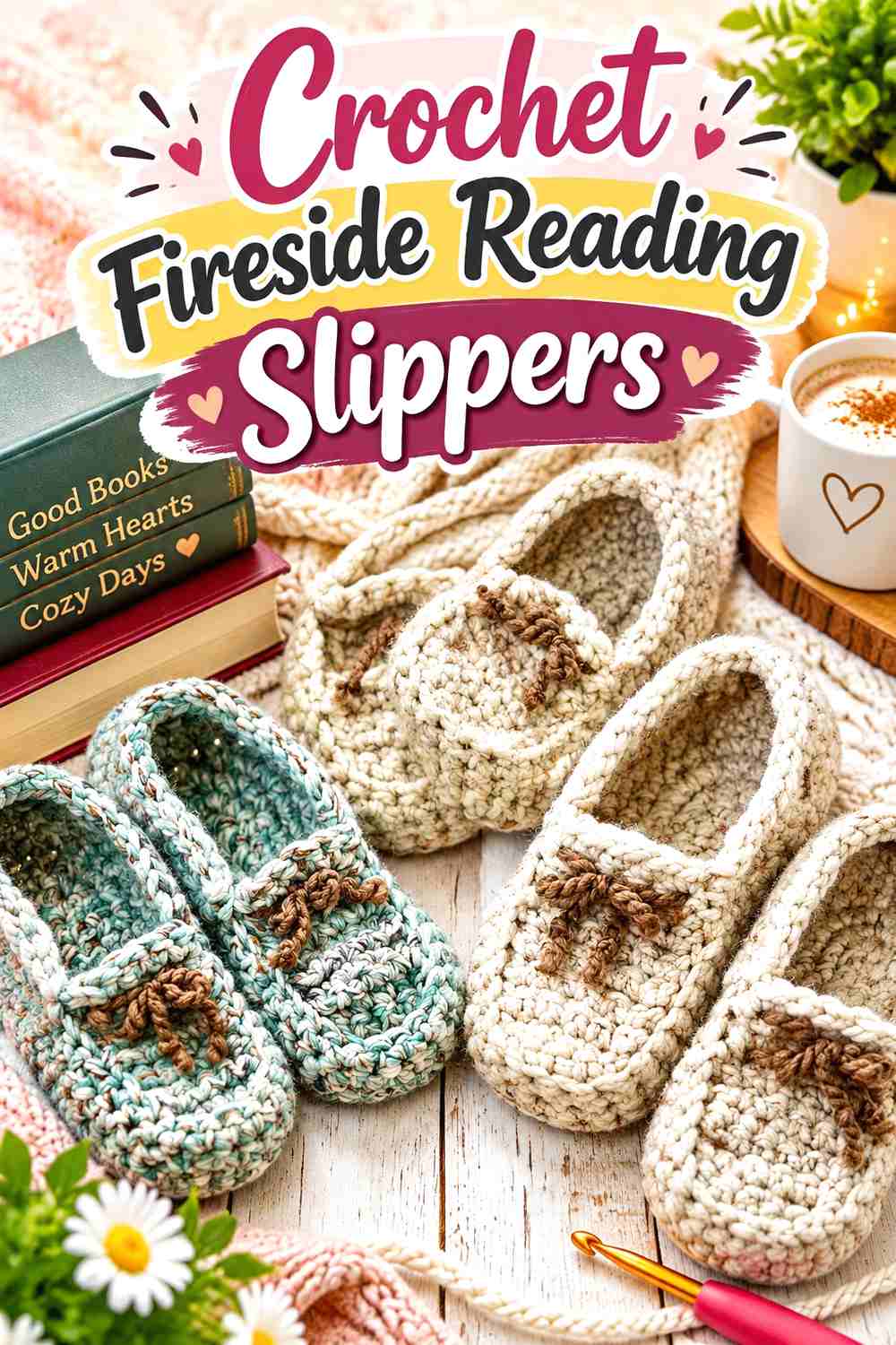 16. Crochet Fireside Reading Slippers