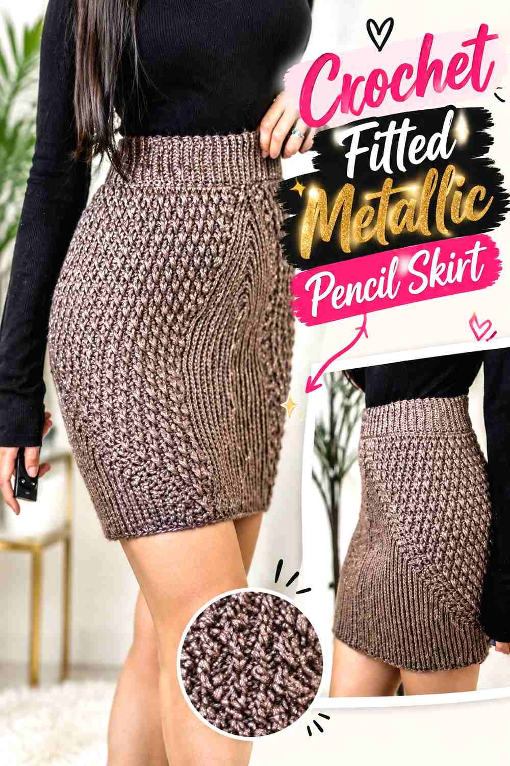 6. Crochet Fitted Metallic Pencil Skirt