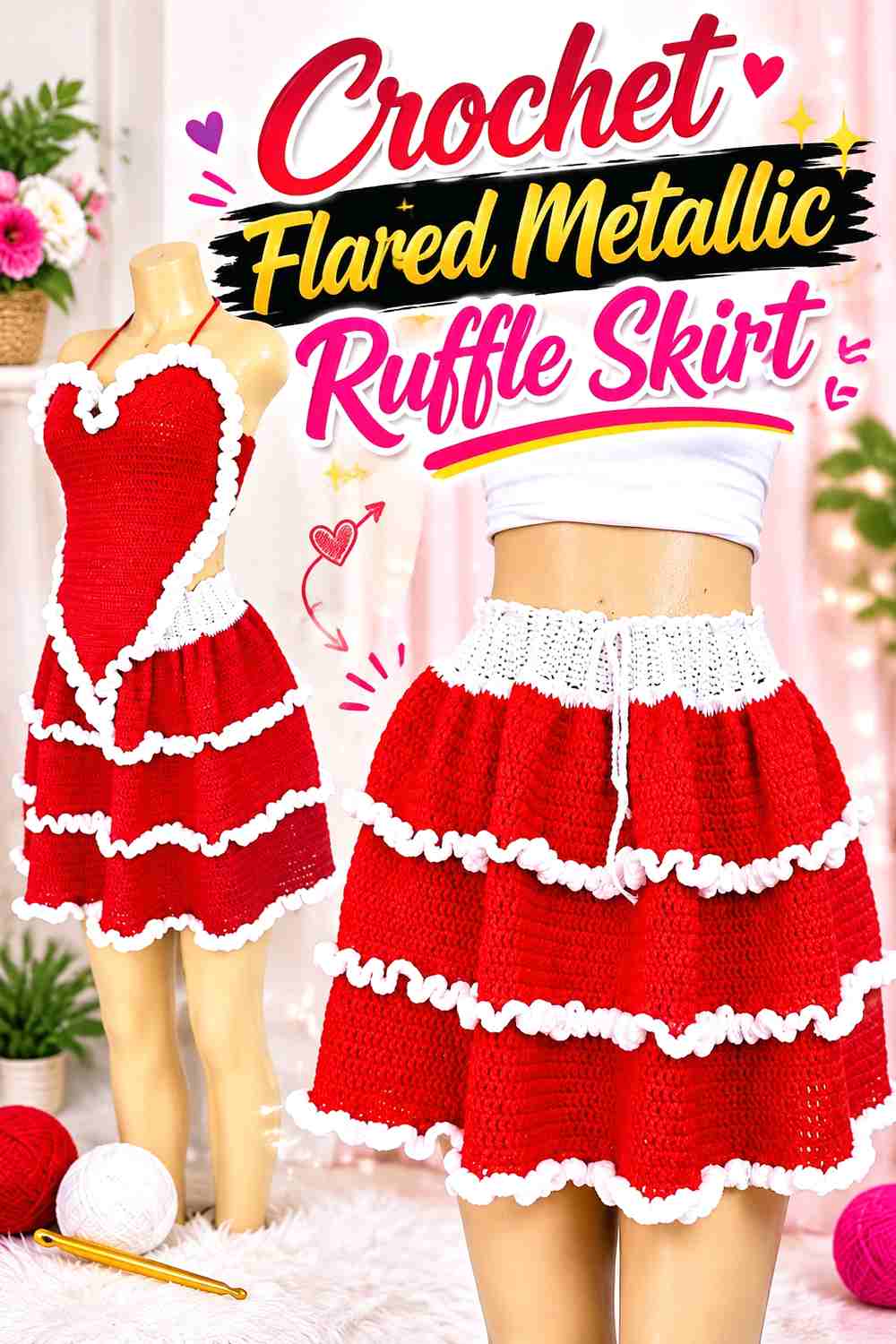 3. Crochet Flared Metallic Ruffle Skirt