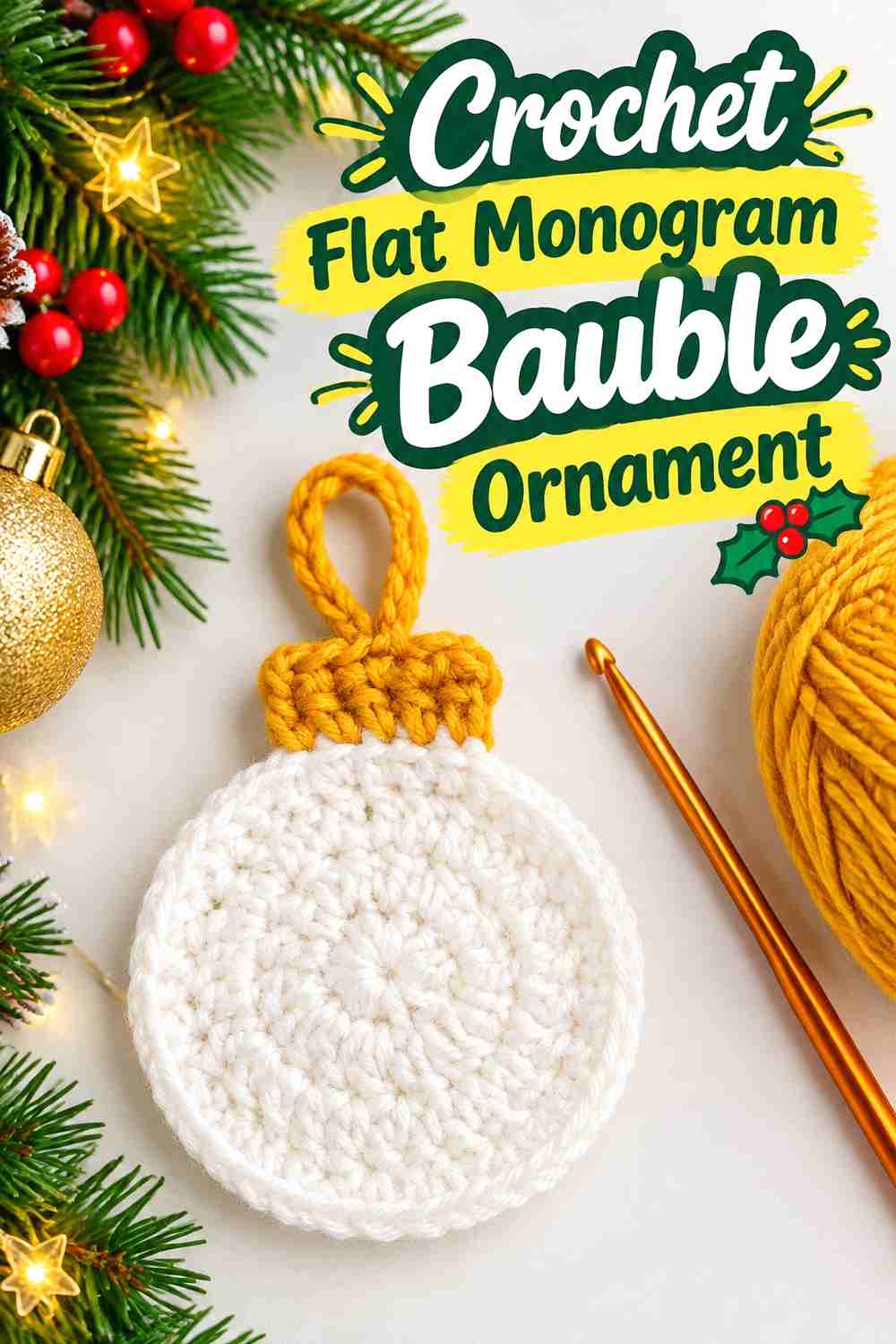 14. Crochet Flat Monogram Bauble Ornament