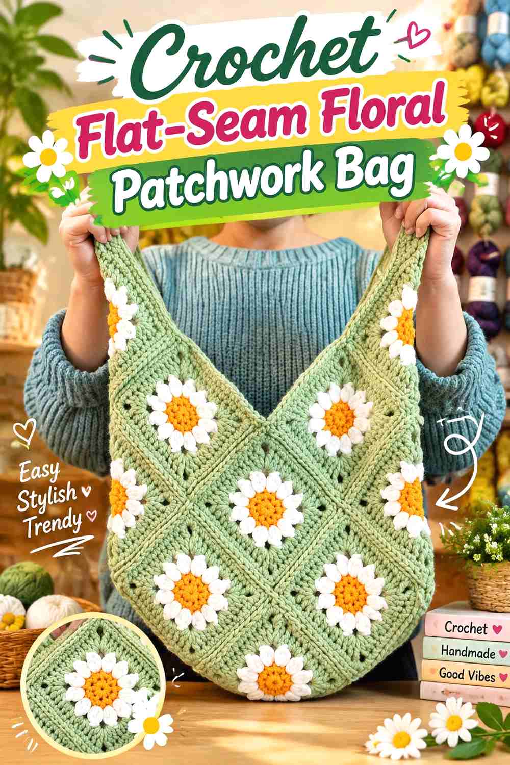 11. Crochet Flat-Seam Floral Patchwork Bag