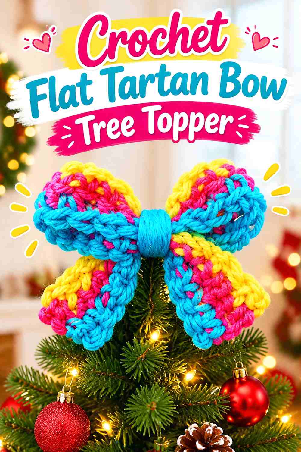 10. Crochet Flat Tartan Bow Tree Topper