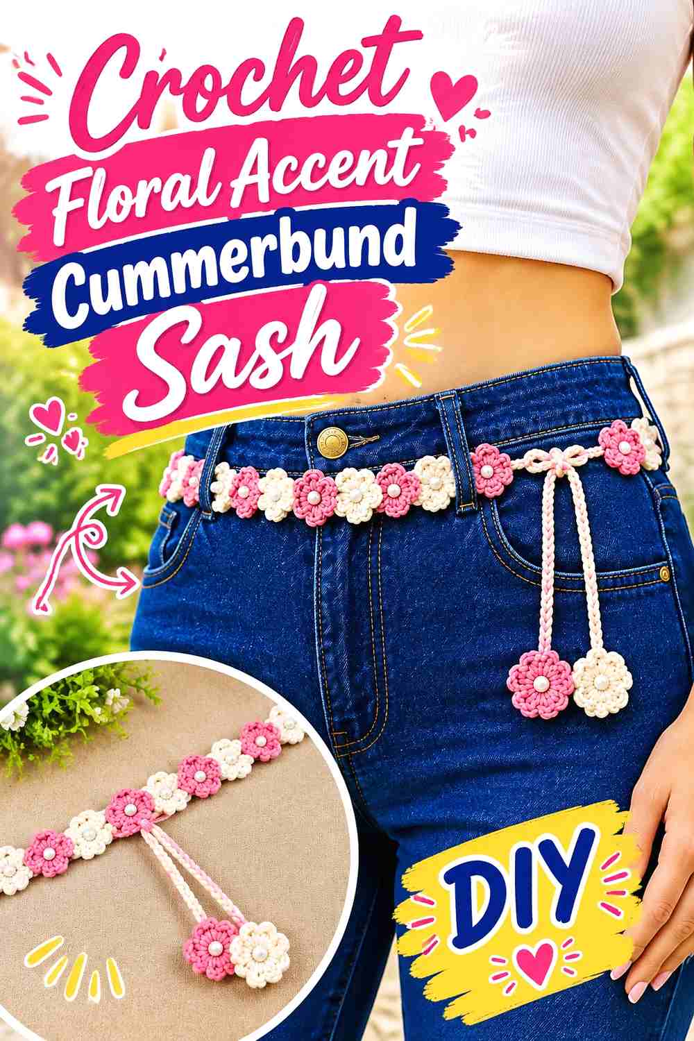10. Crochet Floral Accent Cummerbund Sash