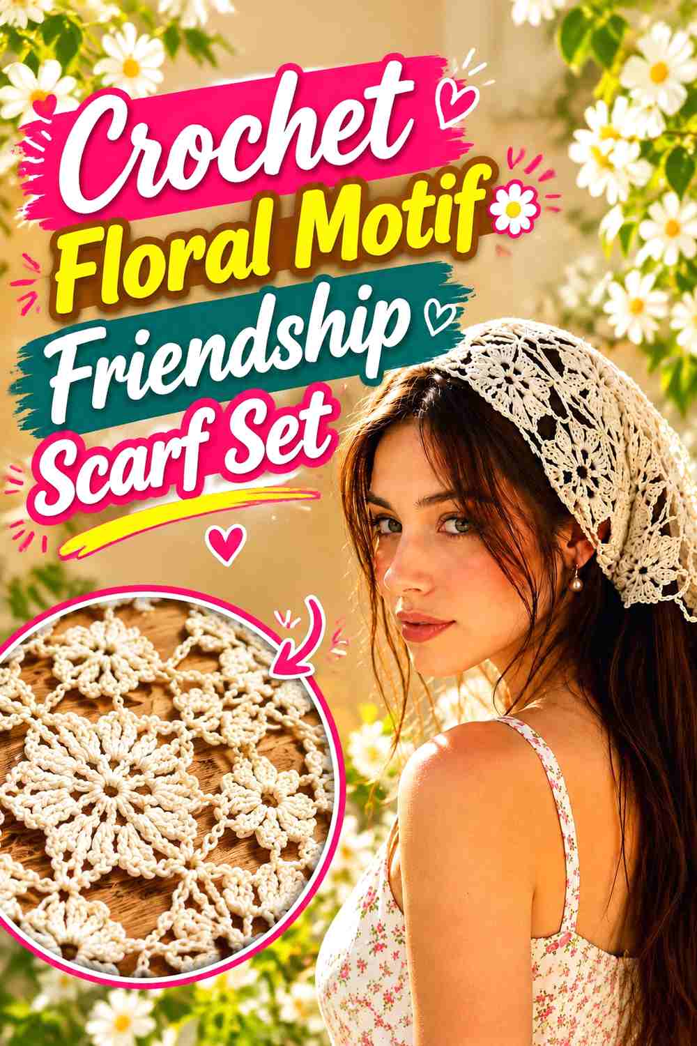 13. Crochet Floral Motif Friendship Scarf Set