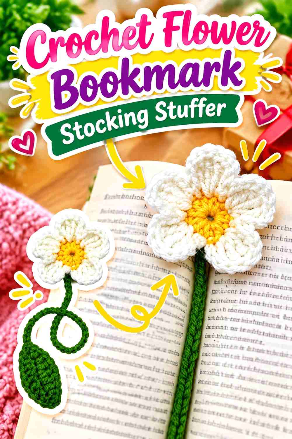 3. Crochet Flower Bookmark Stocking Stuffer
