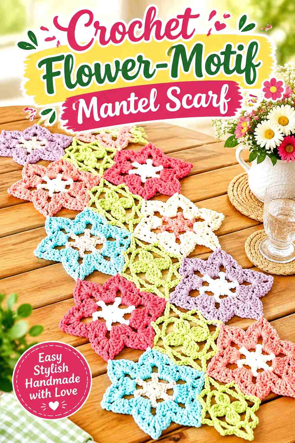 13. Crochet Flower-Motif Mantel Scarf