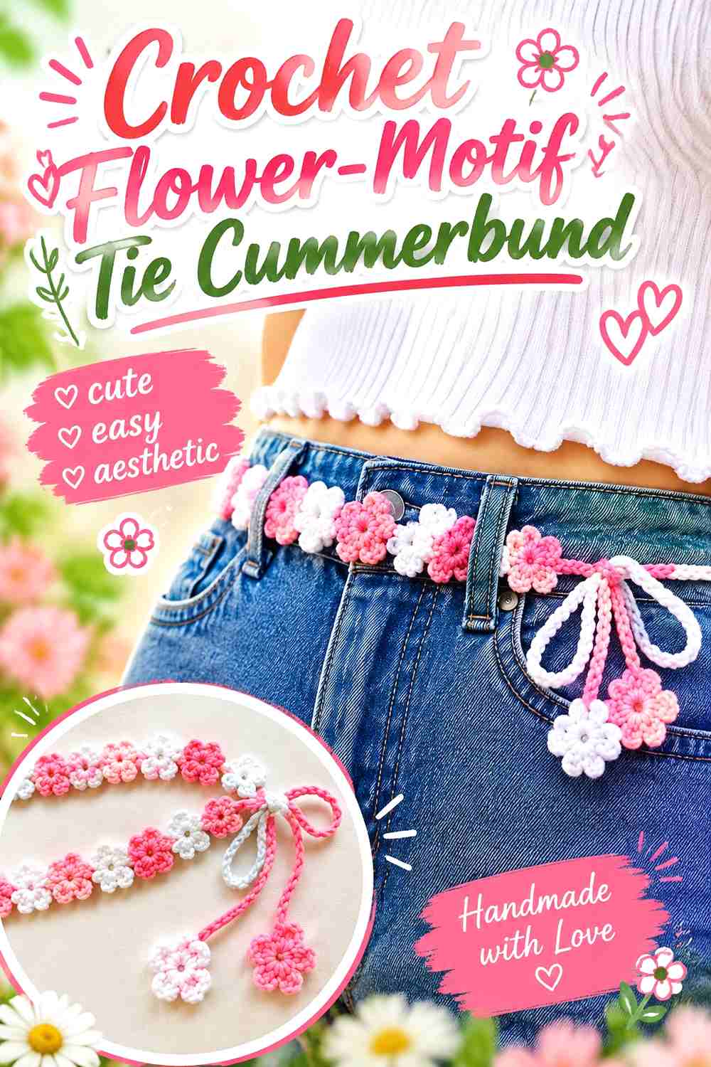 11. Crochet Flower Motif Tie Cummerbund