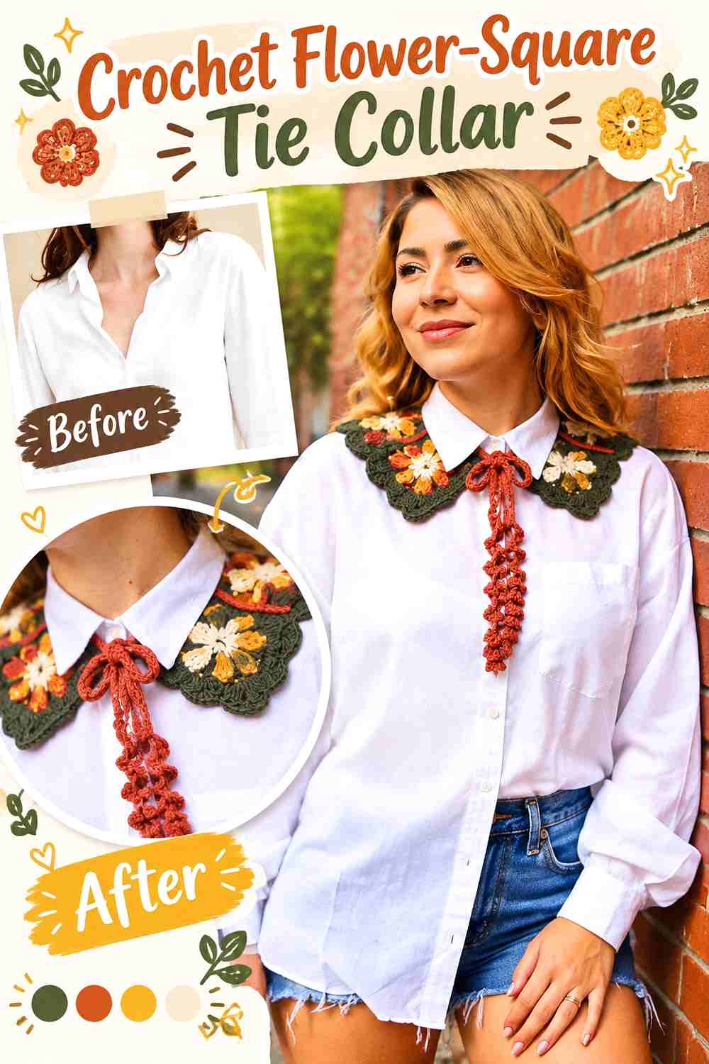 7. Crochet Flower Square Tie Collar