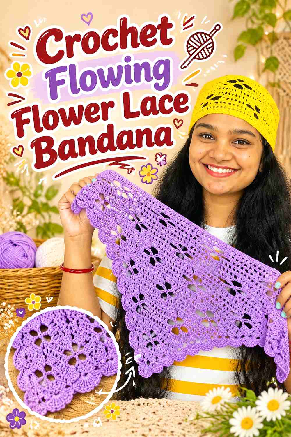 7. Crochet Flowing Flower Lace Bandana