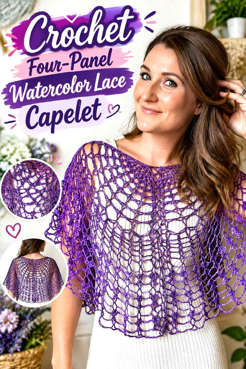 14. Crochet Four-Panel Watercolor Lace Capelet
