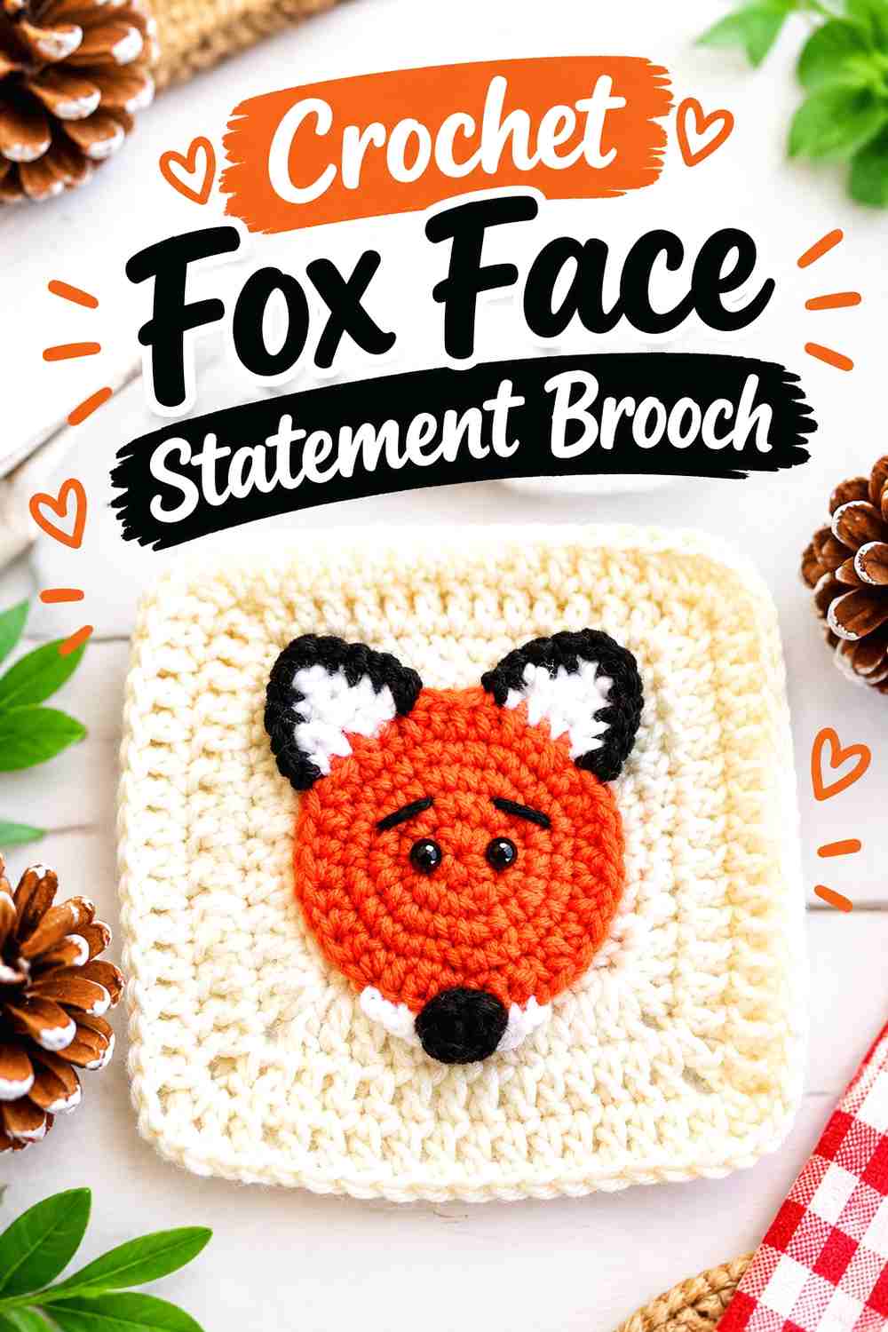 16. Crochet Fox Face Statement Brooch