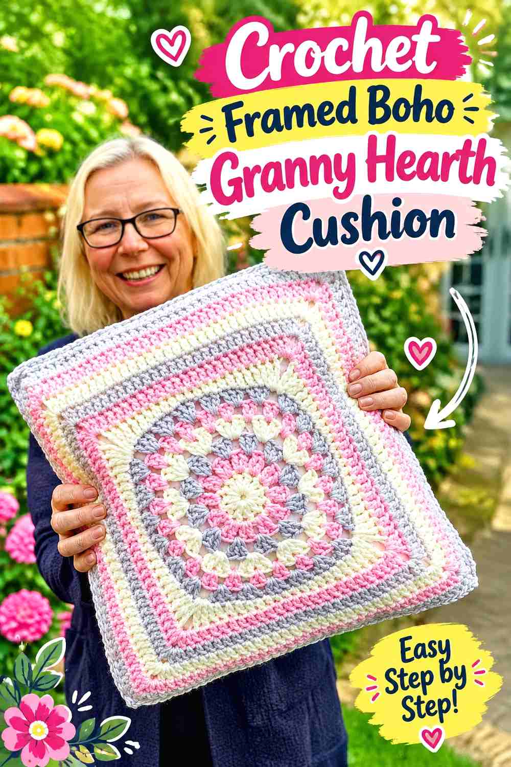12. Crochet Framed Boho Granny Hearth Cushion