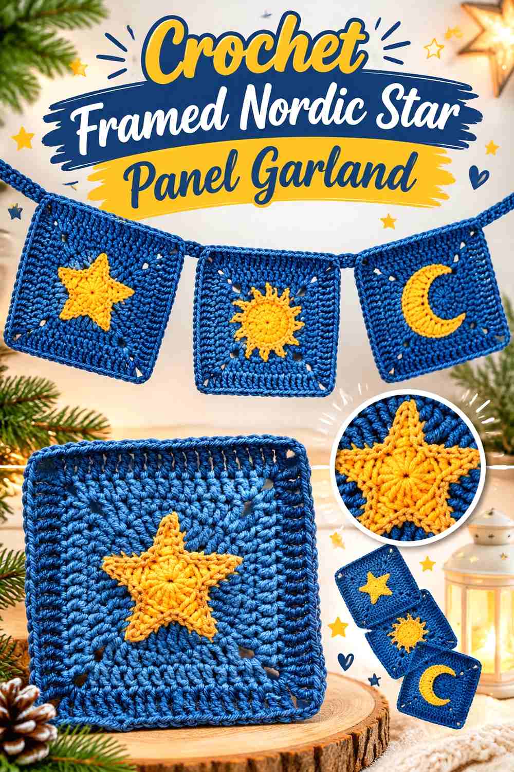 18. Crochet Framed Nordic Star Panel Garland