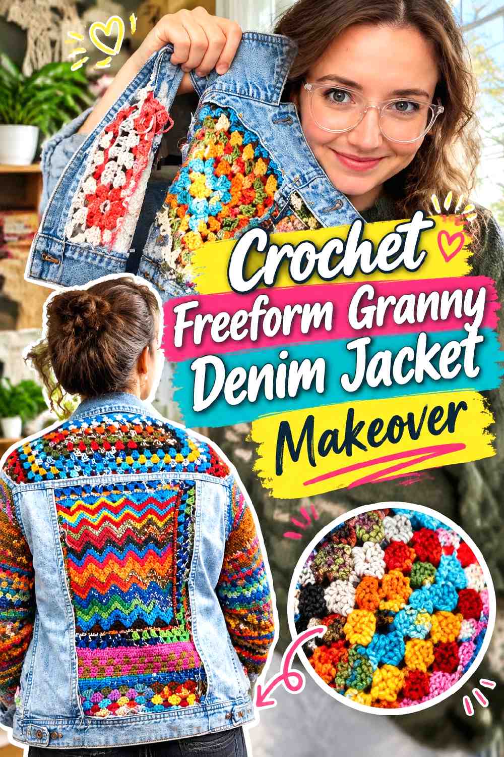 3. Crochet Freeform Granny Denim Jacket Makeover