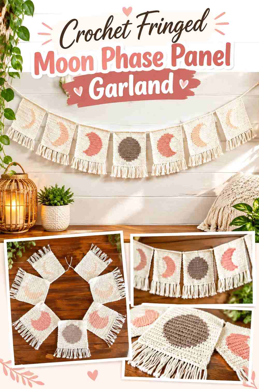 1. Crochet Fringed Moon Phase Panel Garland