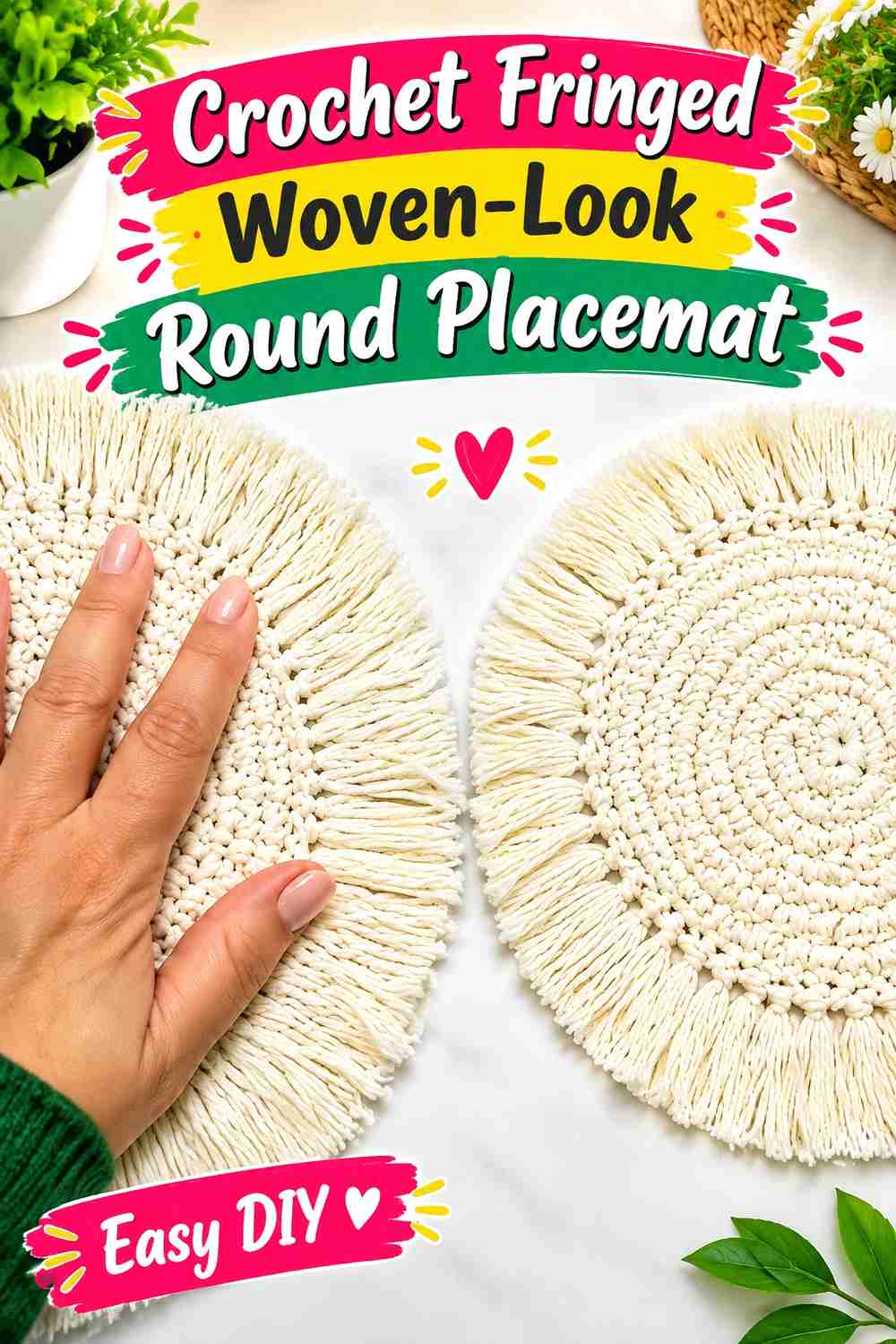 15. Crochet Fringed Woven-Look Round Placemat