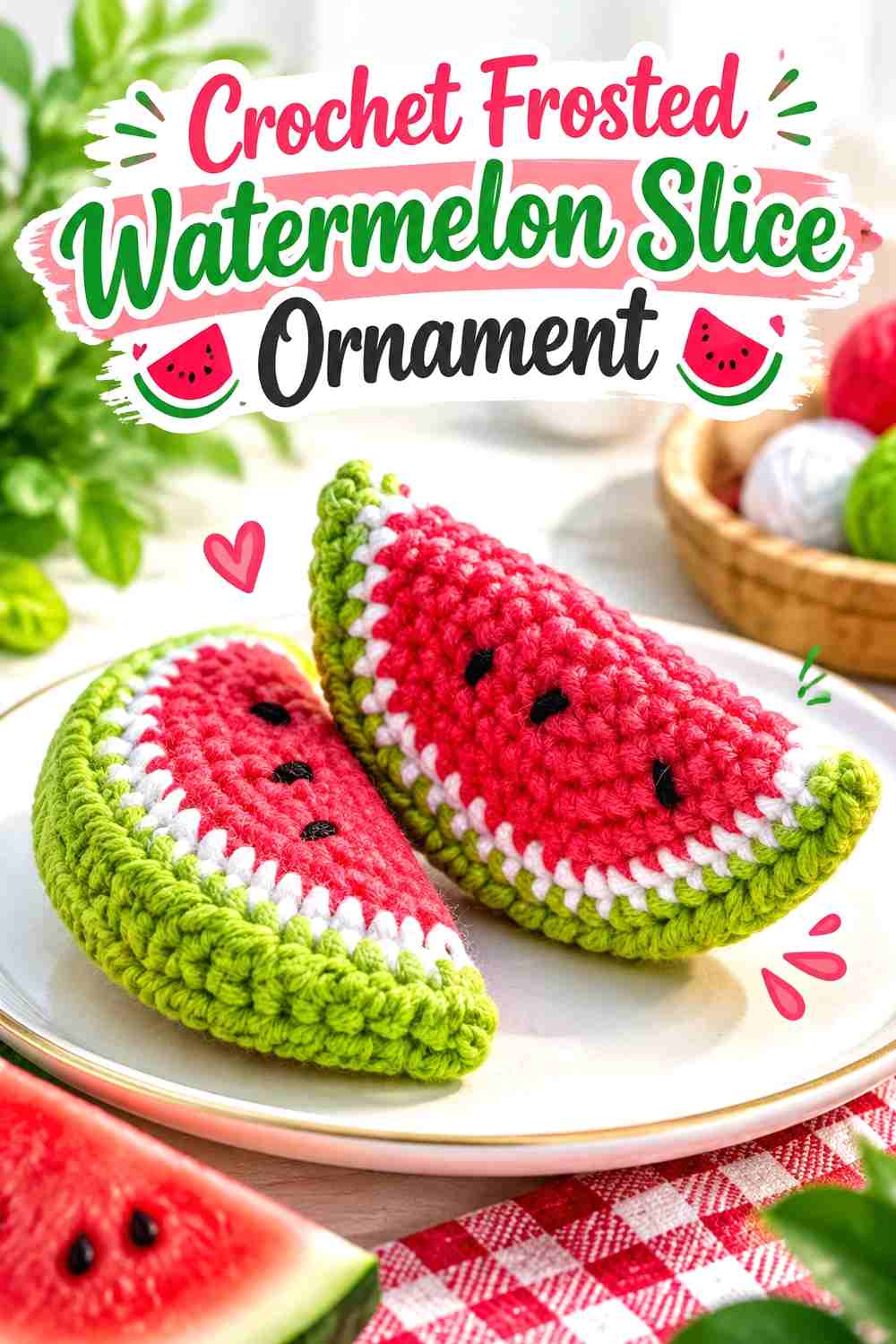 9. Crochet Frosted Watermelon Slice Ornament