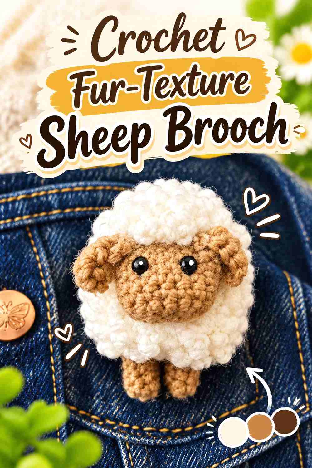 6. Crochet Fur-Texture Sheep Brooch