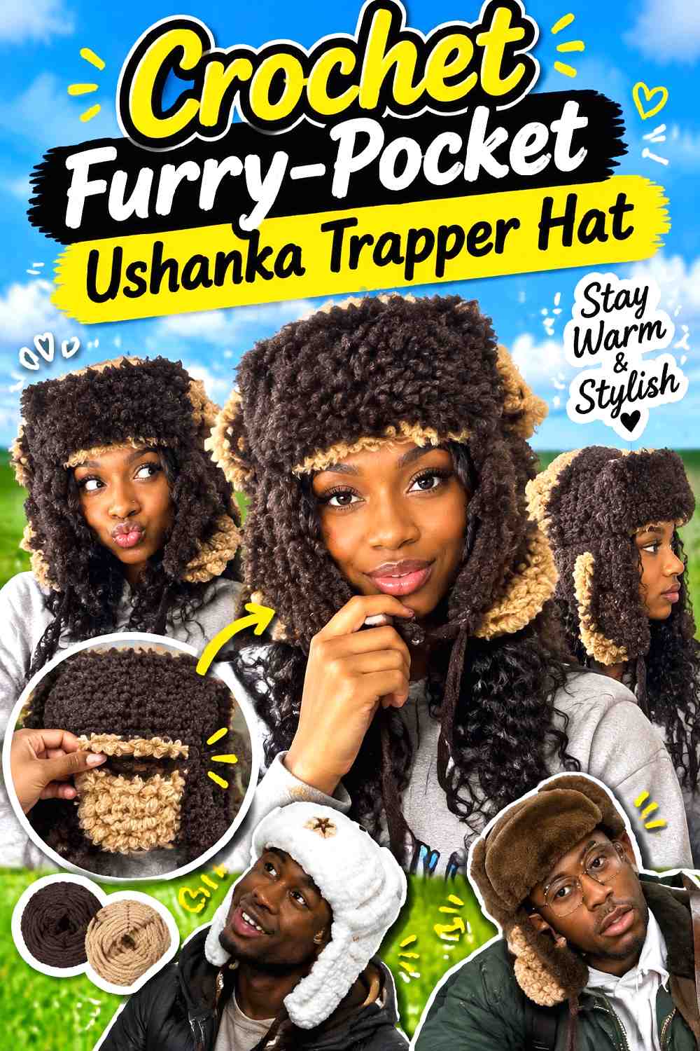 1. Crochet Furry Pocket Ushanka Trapper Hat
