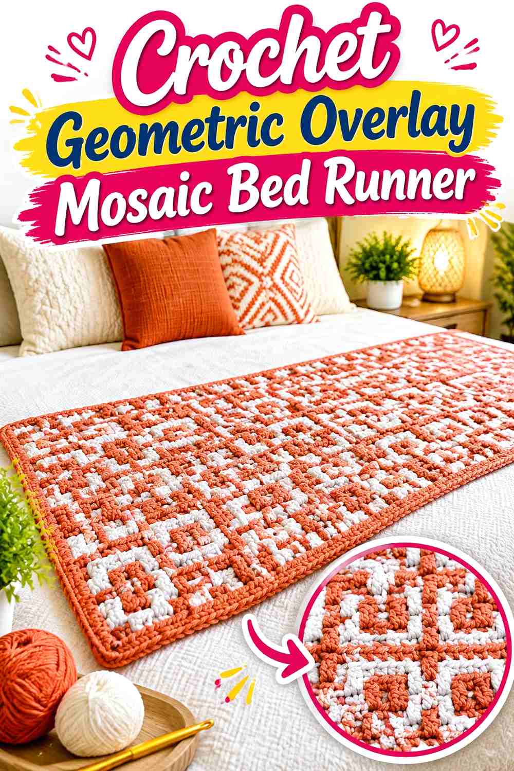 9. Crochet Geometric Overlay Mosaic Bed Runner