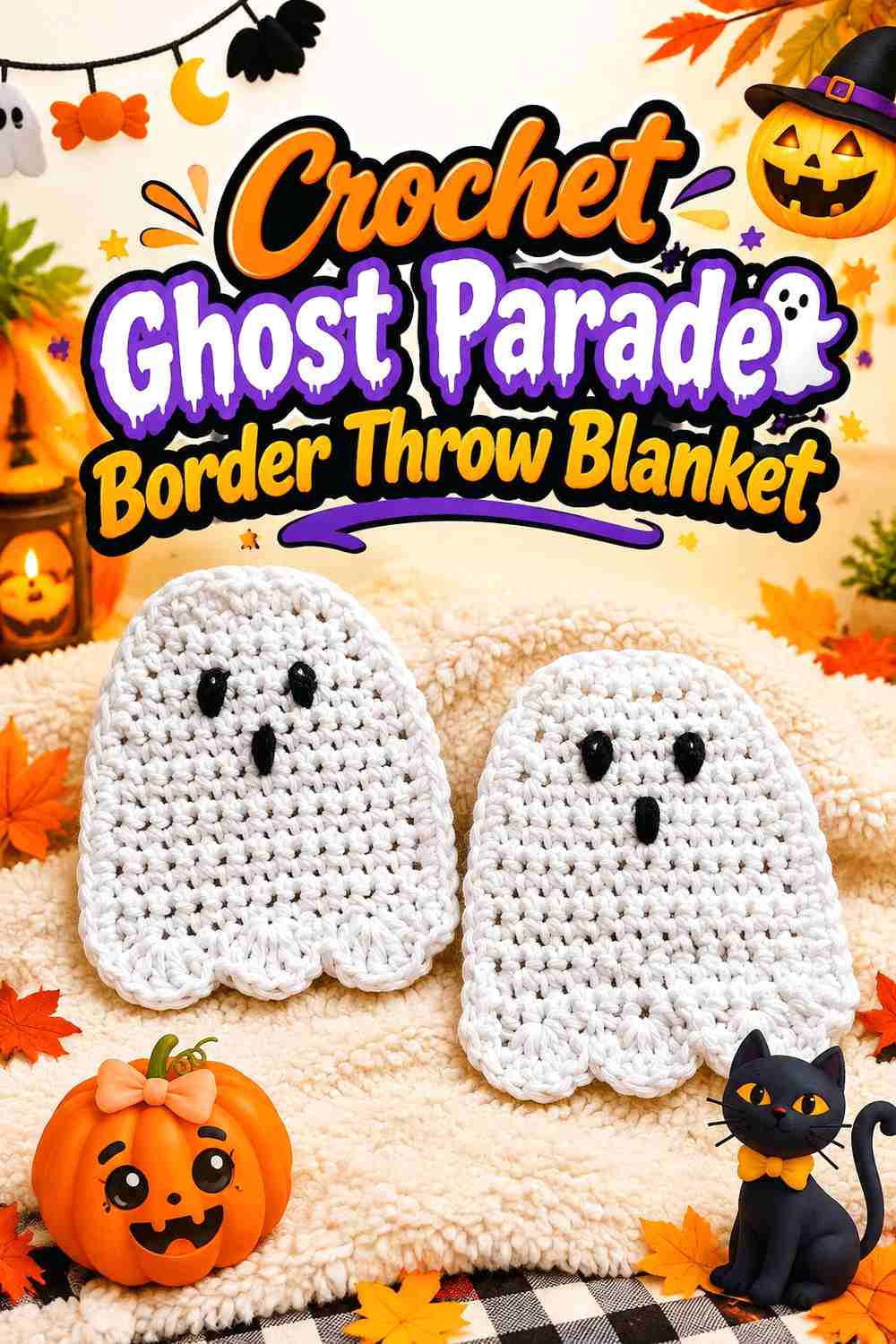 11. Crochet Ghost Parade Border Throw Blanket