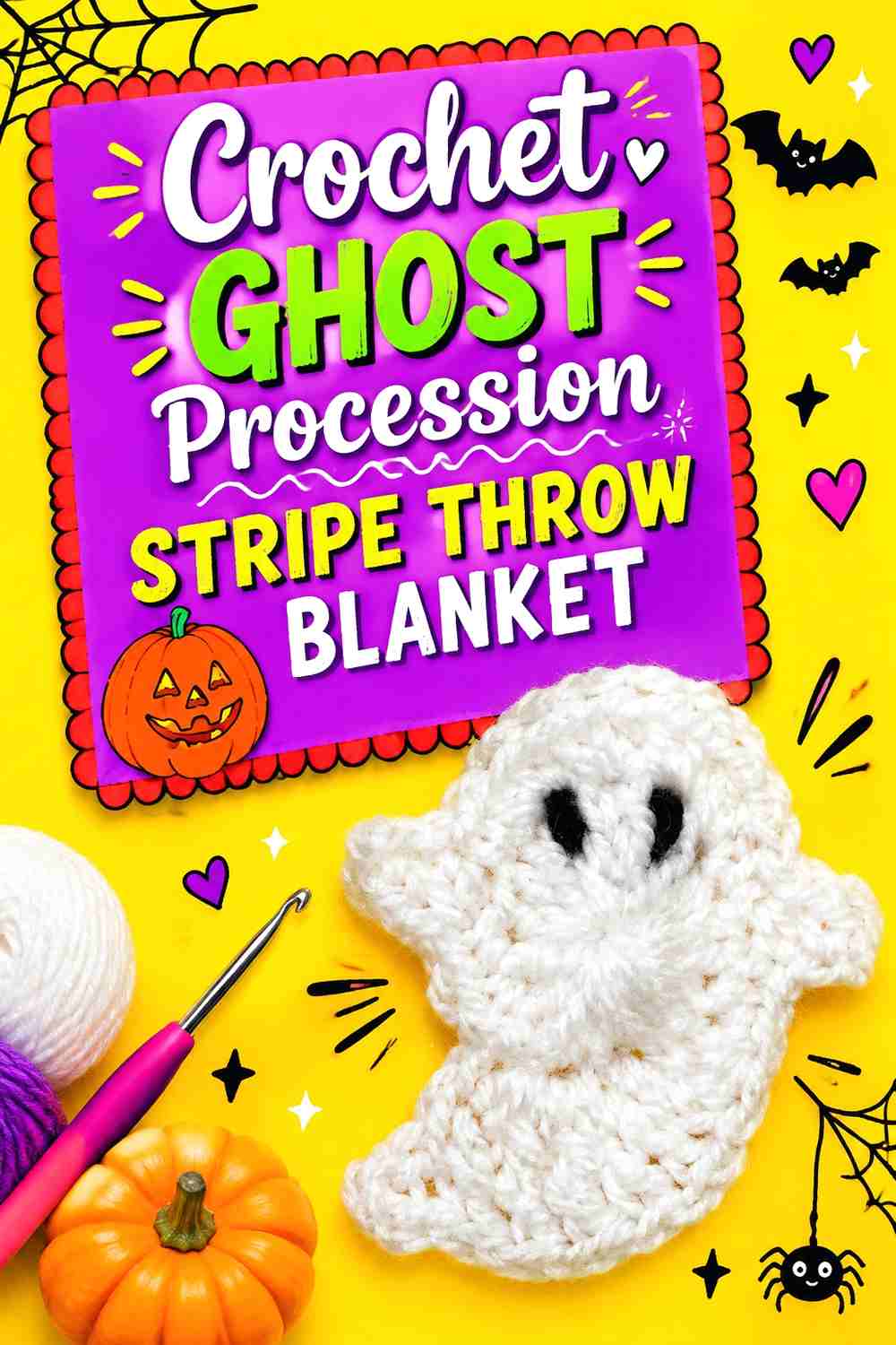 16. Crochet Ghost Procession Stripe Throw Blanket