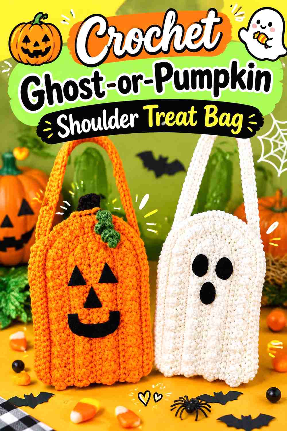 14. Crochet Ghost-or-Pumpkin Shoulder Treat Bag