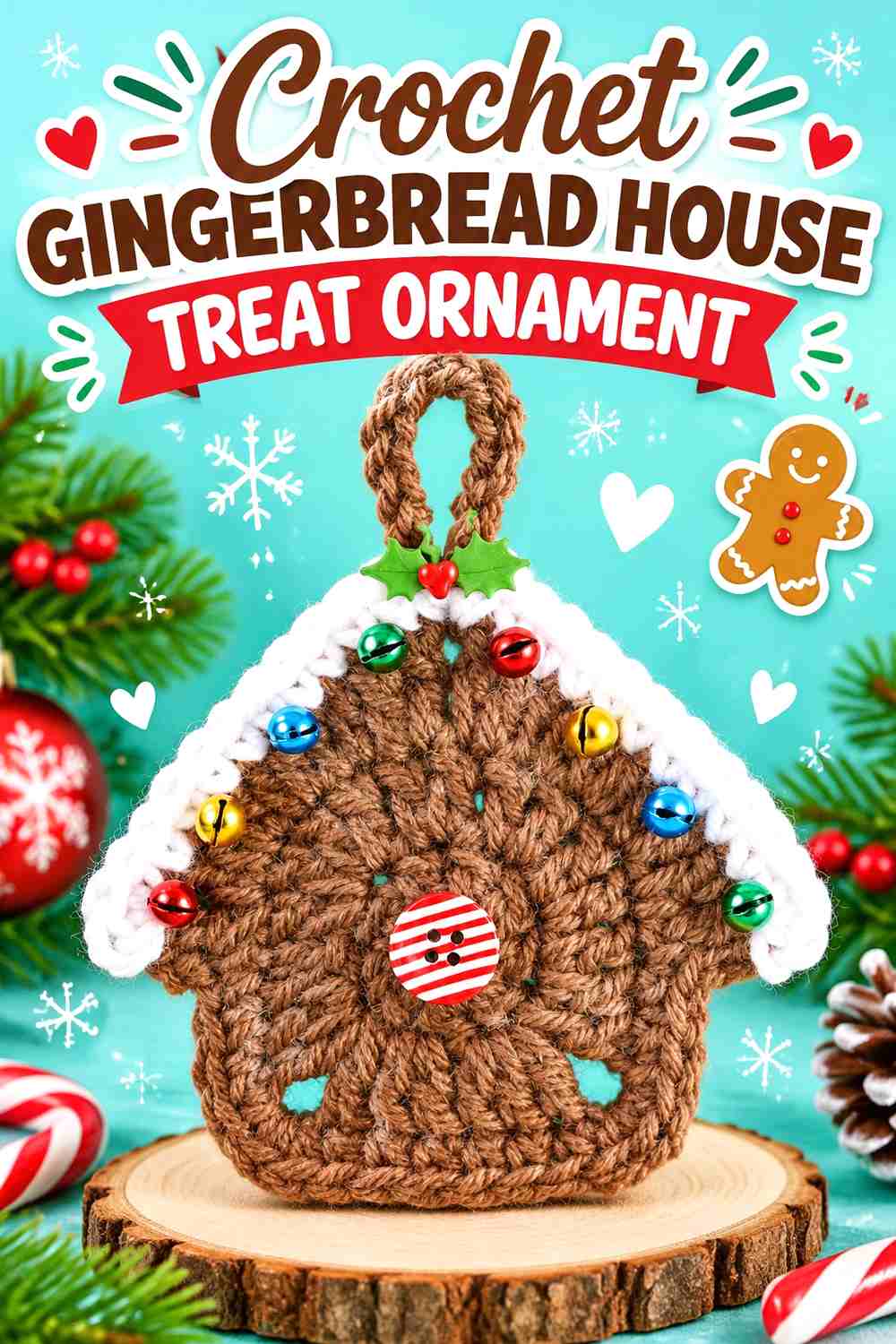 2. Crochet Gingerbread House Treat Ornament