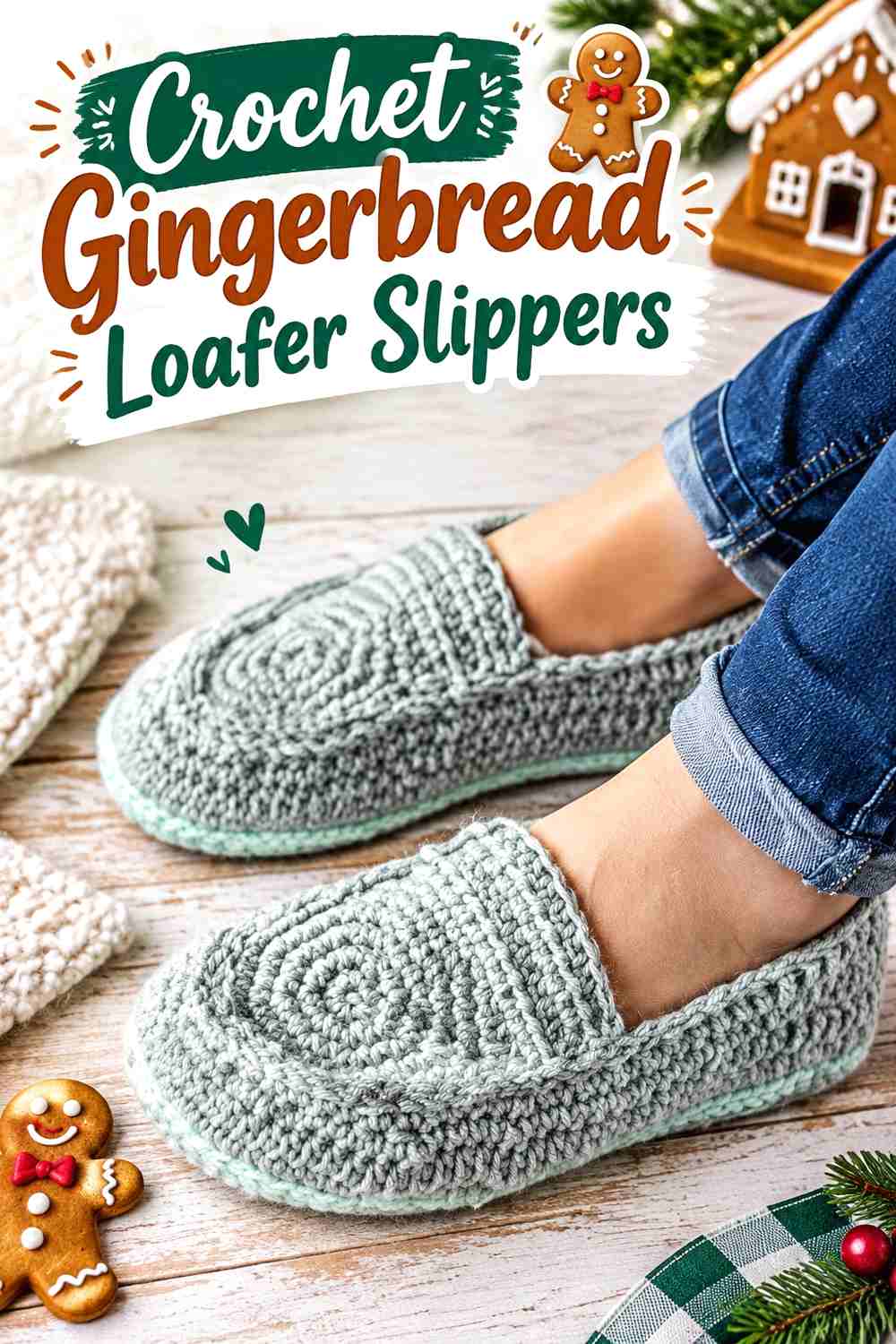 6. Crochet Gingerbread Loafer Slippers