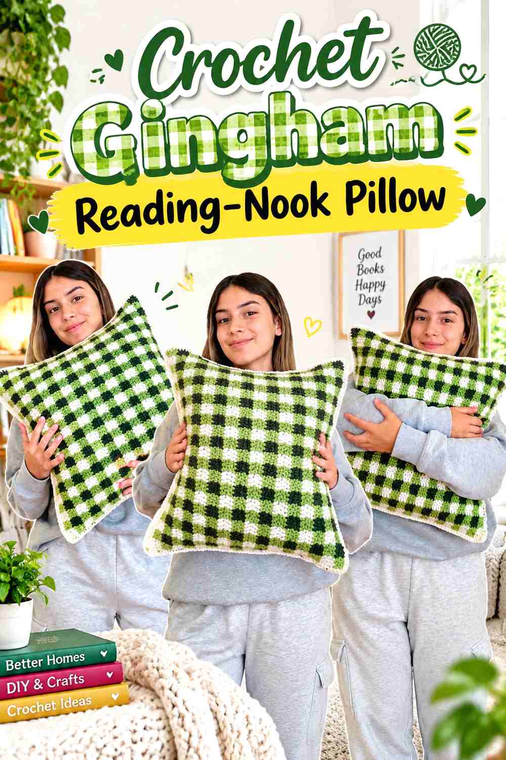 12. Crochet Gingham Reading-Nook Pillow