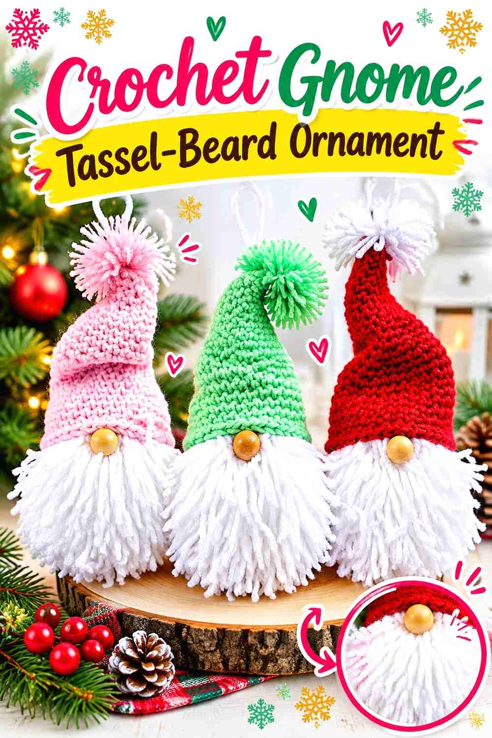 3. Crochet Gnome Tassel-Beard Ornament